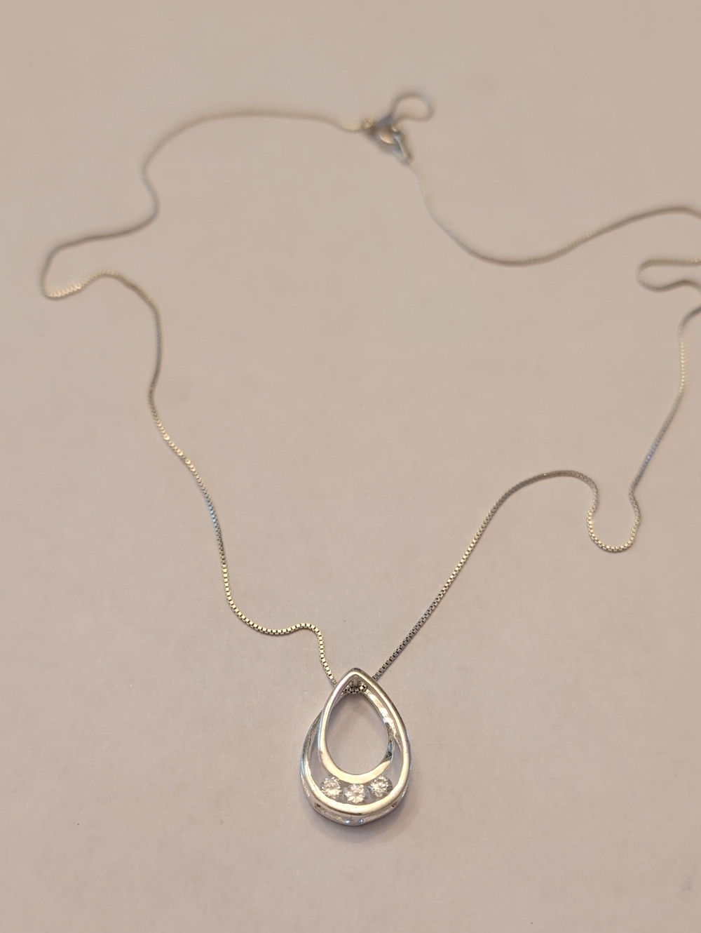 Sterling Silver Teardrop Pendant Necklace with Sparkle Accent - Silver